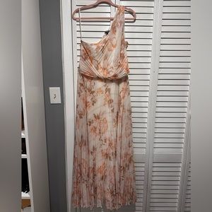 Express Metallic Floral One Shoulder Twist Front Pleated Maxi Dress